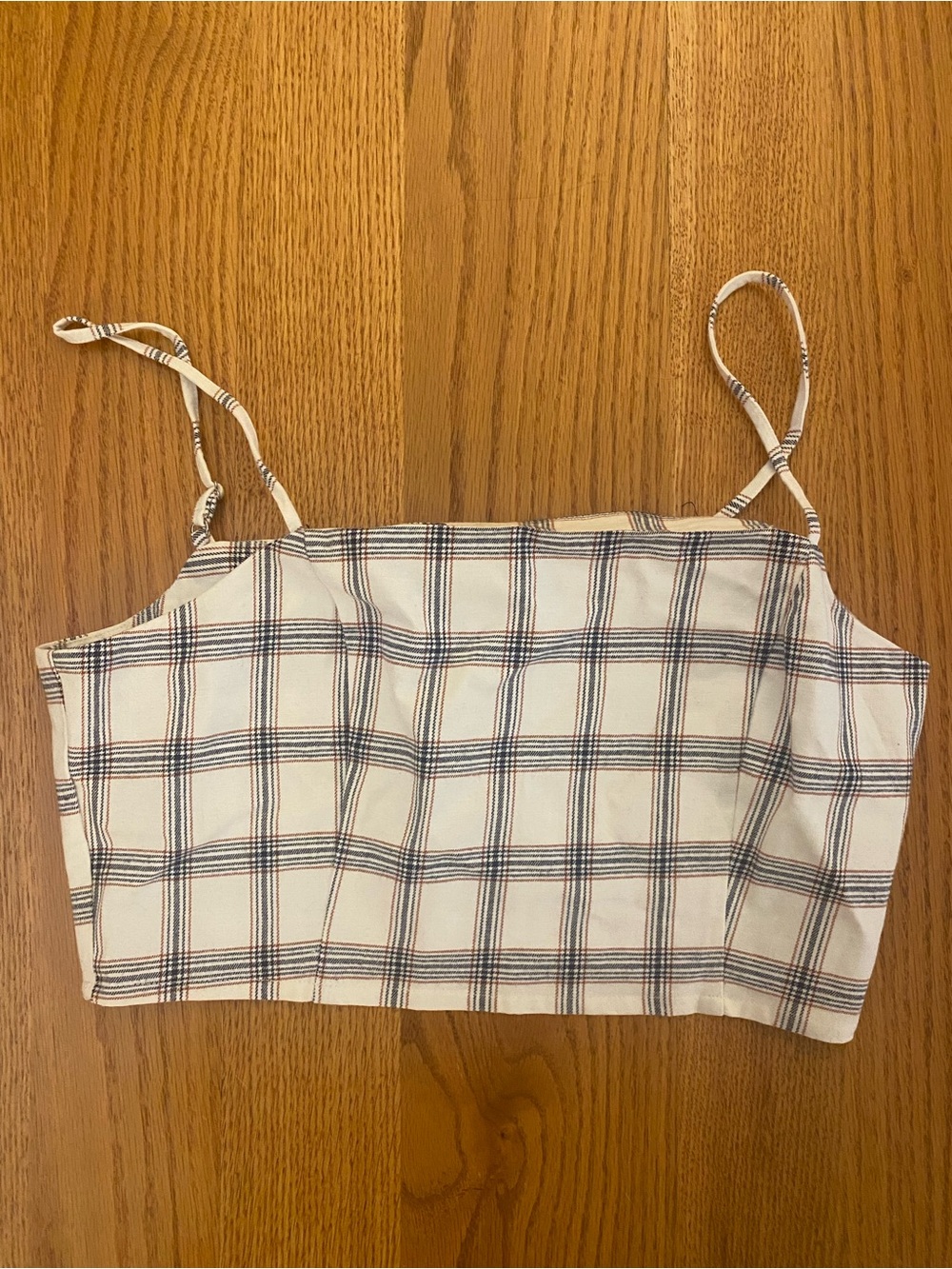 Forever 21 Cream Plaid Cropped Cami with Navy and Rust Lines